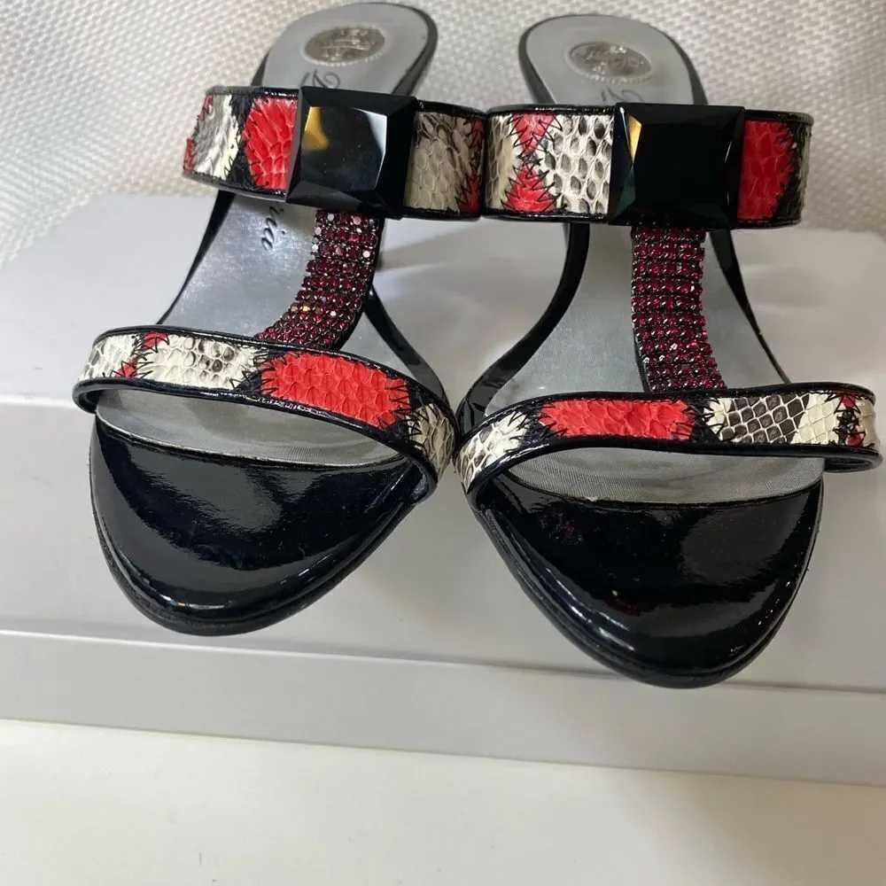 Van Maria by Soda Snakeskin & Rhinestone Heels Size 6 | 3” Acrylic Heel Slip-Ons